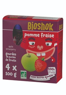 Bioshok Gourde dessert pomme - fraise bio pack 4*100g - 1588